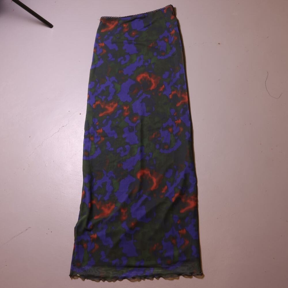 Topshop Tall Mesh Maxi Skirt Size 8 Abstract Print Lettuce Hem Bodycon